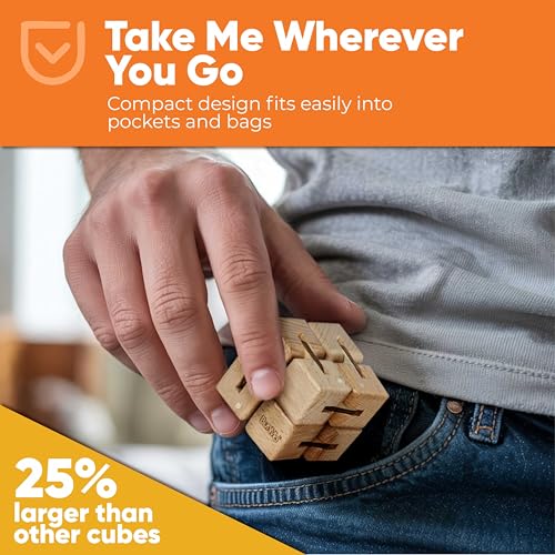 Image of BunMo Wooden Fidget Cube - Beechwood Infinity Cube Fidget Toy, Larger One Pack - Smooth Folding Pocket Fidget, Natural Wood Sensory Cube for Desk or Travel
