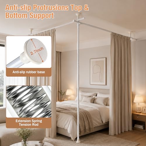 Room Divider Curtain Rod, Adjustable Room Separator for Space Partition 4-10ft(H) 28-116inch(W) Temporary No Drill Wall Room Divider Floor to Ceiling Tension Rod, White by HORSE SECRET - Used condition - Image 3