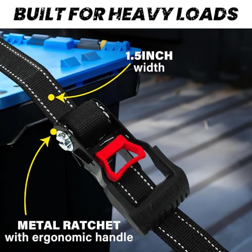 Image of Retractable Ratchet Straps 4 Pack, 1.5in x 15ft Motorcycle Tie Down Straps