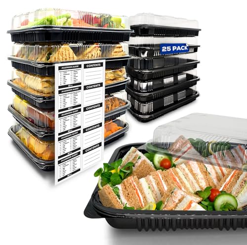 Vassoi Per Buffet - (34 X 24 X 7,5 Cm) Vassoi Di Servizio Per Catering A Buffet - Vassoi Ermetici Per Alimenti Con Coperchi Trasparenti E Etichette Ad