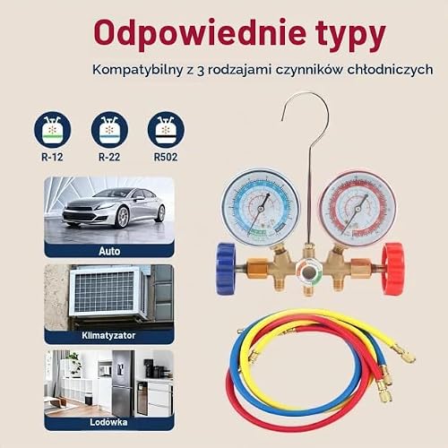 Narzędzia do klimatyzacji z czynnikiem chłodniczym, zestaw wskaźników diagnostycznych AC kolektora z zestawem węży i haków, wskaźnik kondycjonowania węży do ładowania czynnika chłodniczego
