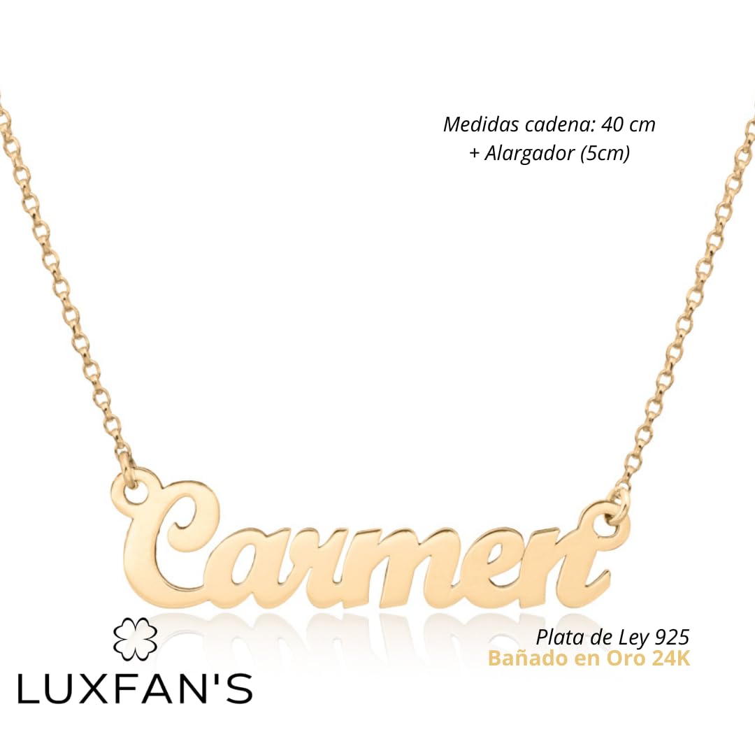 Collar Personalizable con Nombre en Plata de Ley 925 para Mujer. Detalle precioso personalizado para regalo de Navidad, Día de la Madre, Cumpleaños. Hecho en España. (Collar Clásico Oro)
