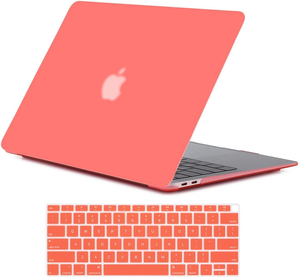 Se7enlinecompatible with MacBook New Air Retina 13 inch Case 2018/2019/2020/2021/2022/2023/2024 Cover for Mac Air 13 Inch with Retina Touch ID A1932/M1 A2337/A2179&Keyboard Cover Skin Living Coral