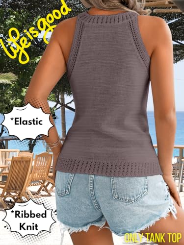 Image of ChiaoLezhee Women's Summer Knit Tank Tops, Racerback High Neck Lightweight Sweater Vest, Dressy Casual Outfits
