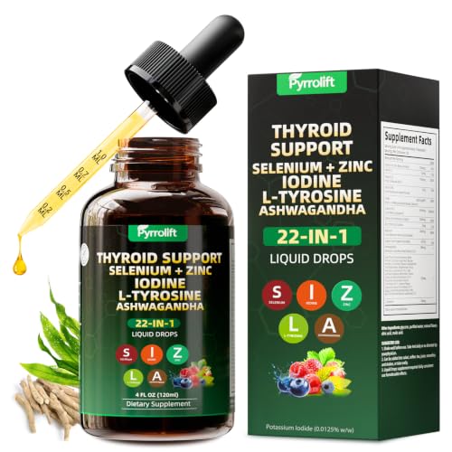 Thyroid Support for Women & Men with Iodine Selenium L-Tyrosine Vitamin B Zinc Ashwagandha Turmeric Natural Herbal Supports Body Immune & Thyroid Balance Supplement Liquid Drops 120 ML