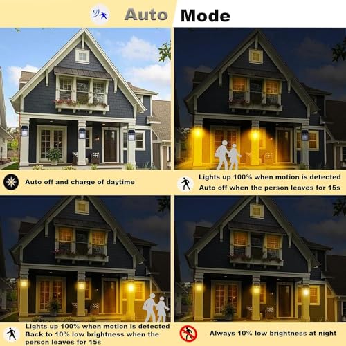 Image of Litehom Solar Wall Lights Outdoor | Motion Sensor Waterproof LED 3 Modes Sconce Solar Lamp | Auto-Charging Exterior Security Light for Porch, Patio, Garden, Balcony & Pathway (Warm Yellow, 1 Pc)