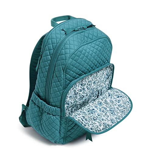 Image of Vera Bradley Women's Cotton Campus Backpack, Forever Green - Recycled Cotton, One Size