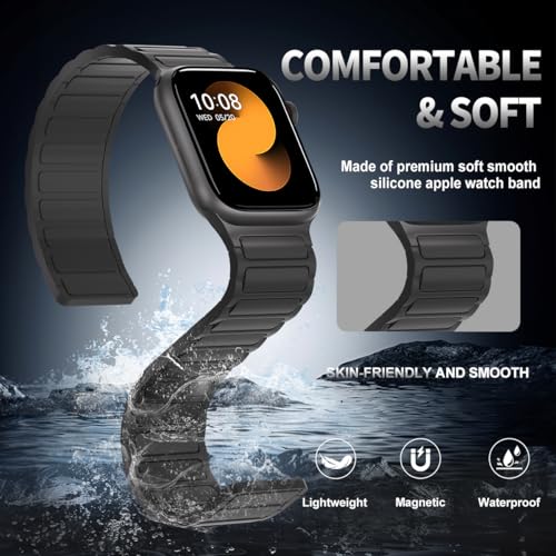 Magnetic Watchband Compatible with Apple Watch for Men 44mm 45mm 46mm 49mm 42mm 41mm 40mm 38mm Women, Silicone Sport Strong Magnet Strap for iWatch Series 11 Ultra 3 Ultra 2 Se 10 9 8 7 6 5 4 1 - image 3