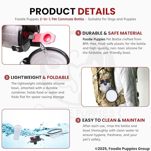 Image of Foodie Puppies 2-in-1 Pet Travel Water Bottle (350ml) with Collapsible Bowls - Portable Food & Water Dispenser, Leakproof, Snap Lid, Non-Slip Design | Pet Feeder for Dogs & Puppies (White, Pack of 1)