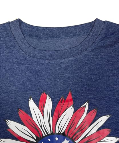 ZWSYXL American Flag Sunflower Shirts Women 4th of July Graphic Tees Patriotic T-Shirts USA Flag Star Stripe Tops4