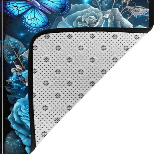 Tapis lavable motif rose bleu dimensions 123,2 x 147,3 cm - 5
