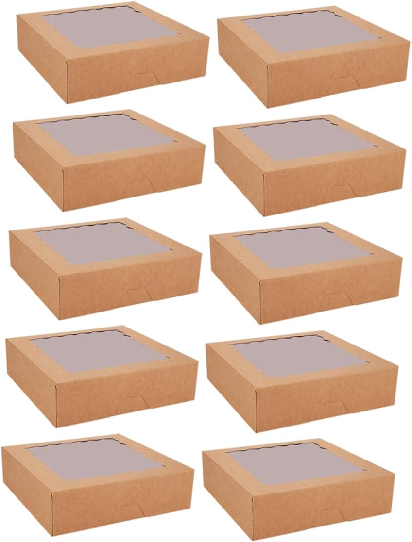 10pcs Window Dessert Boxes for Muffins Cookies and Pastries Kraft Paper Bakery Packaging for and Treats