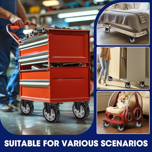 Image of 5 Inch Caster Wheels, Casters Set of 8, ASHGOOB Casters with Brake Heavy Duty, Industrial Locking Swivel Top Plate Castor Wheels for Workbench /Furniture /Cart. （AB Switch, Double Pedal Brake