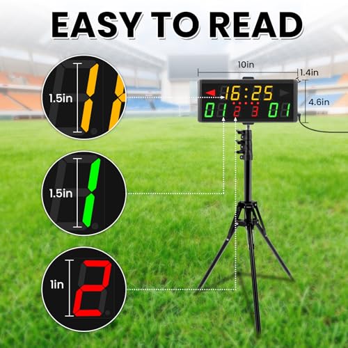 Samshow LED Electronic Digital Scoreboard Score Keeper with Remote & Tripod, Basketball Scoreboard with Shot Clock & Timer & 12/24h Real Time for Football/Corn Hole/ping Pong/Table Tennis - Thumbnail 6
