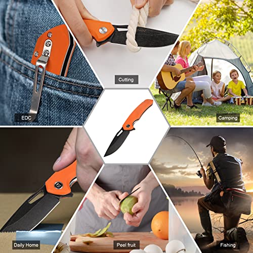 Gvdv 9Cr18Mov Stainless Steel Pocket Knife With Ball Bearing Flipper, 3.6”Blade Folding Knife With G10 Handle, Edc Pocket Knives For Hunting Camping Fishing, Gifts For Men Women, Large (Orange) #TOP5