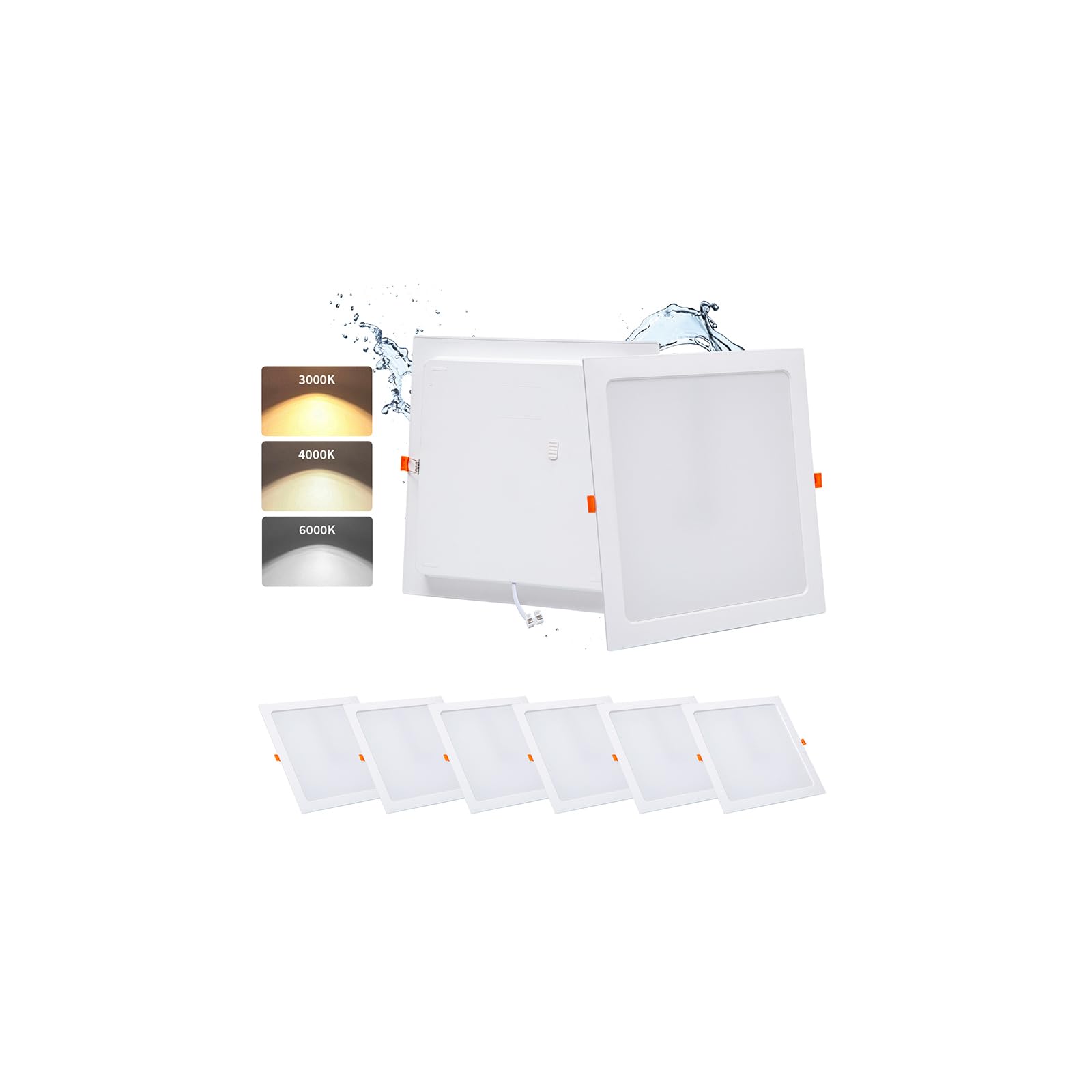 6x Faretti LED da Incasso per Cartongesso Quadrato 36W 3CCT Foro 253-263mm | Grebeam Faretti LED Soffitto 30cm, IP44 5000LM, Bianco Caldo 3000K/Bianco Neutro 4000K/Bianco Freddo 6000K, per Bagno