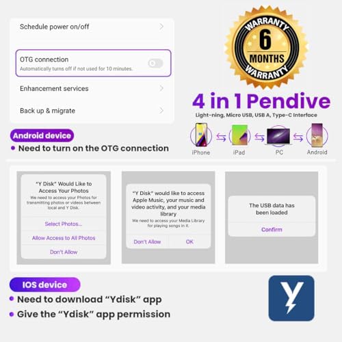 Image of TECHNOVIEW Flash Drive 64GB 4 in 1 Pendrive with Light-ning, Micro USB, USB A, Type-C Interface Mini Hangable Pen Drive for iOS & Android Compatible with Phone, Pad, Android, PC and More Devices