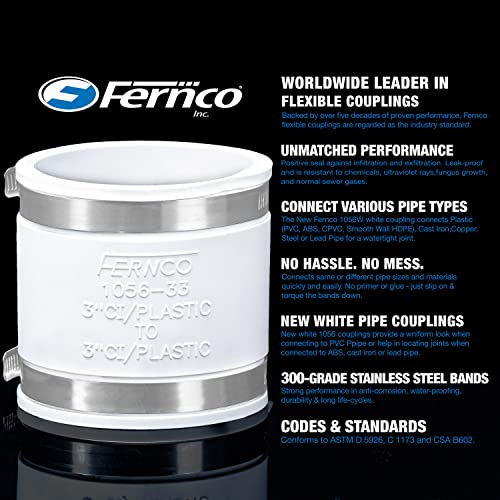 Fernco 1056-125 1-1/4-In. Flexible Pvc Pipe Coupling For Cast Iron And Plastic Plumbing Connections In White #TOP2