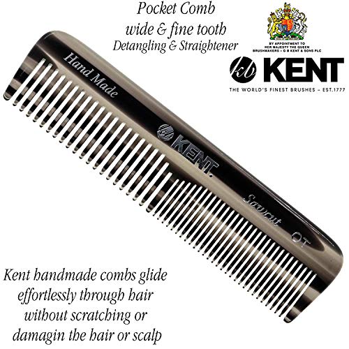 Kent Ot 4.5 Inch Small Graphite Double Tooth Hair Pocket Comb, Fine/Wide Tooth Comb For Grooming Styling Hair, Beard And Mustache, For Men, Women And Kids. Saw Cut Hand Polished. Handmade In England #TOP2