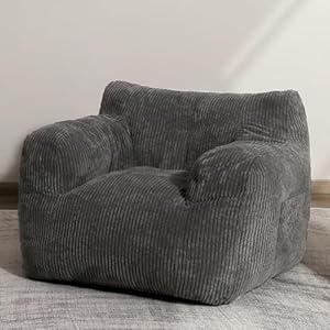HIGOGOGO Bean Bag Chair Sofa, Big Comfy Chair for Bedroom and Living Room, Bean Bag Lazy Chair with Pocket Armrests for Gaming, Reading, Dark Grey