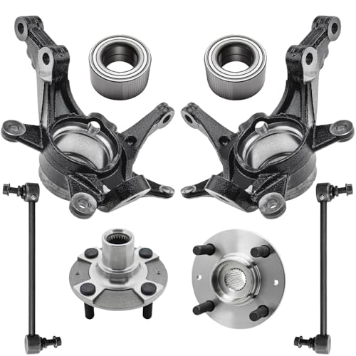 Image of Detroit Axle - 8pc Front Loaded Knuckles Kit for 2014 2015 2016 2017 Hyundai Accent, 2 Steering Knuckles 2 Wheel Hubs Assembly 2 Wheel Bearings 2 Sway Bar Links Replacement