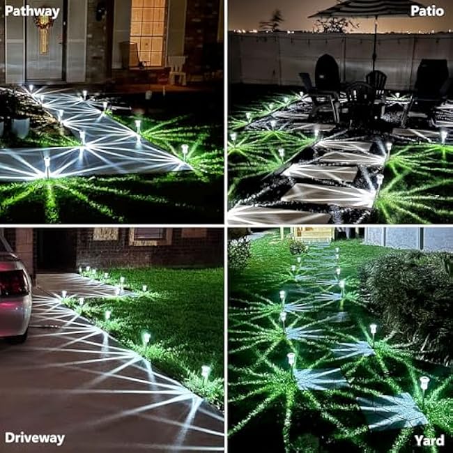 Solar Pathway Lights 10 Pack Solar Lights Outdoor Waterproof 6000K Cold White Yard Lighting, LED Stainless Steel Stake for Garden Outside Landscape Lawn Driveway Walkway Path