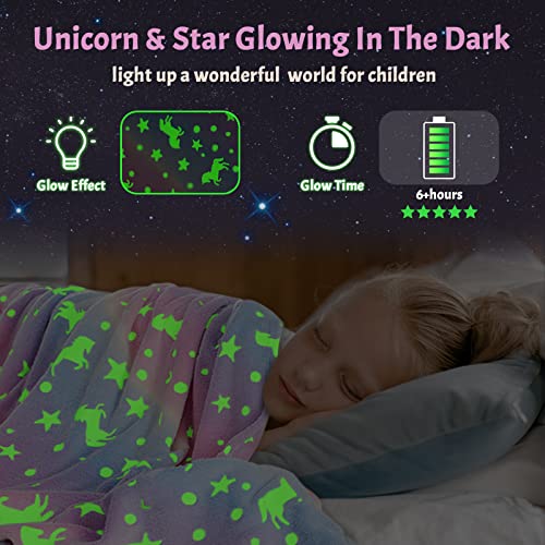 Unicorns Gifts For Girls Personalized Unicorn Blankets Glow In The Dark Kids Toddler Toys Birthday 1 2 3 4 5 6 7 8 Year Old Gifts Blanket Rainbow Weighted Baby Boys Soft Fleece Throw Blankets 60X50 #TOP1