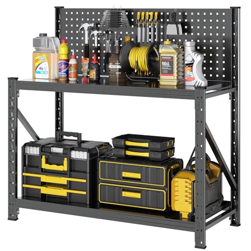 Work Bench with Pegboard,Heavy Duty 3000lbs Capacity Workbench Adjustable Shelves,Work Table for Garage Warehouse47.2 H*47.09' W*19' D