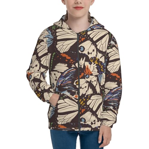 Vector Butterflies Kid Hoodies Boys Zip Up Sweatshirts Girls Pullover with Pocket3