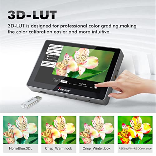 Desview R705 Camera Field Monitor, 7 inch Touch Screen Field Full HD 1920x1200IPS 4K HDMI with 3D LUT Waveform Peaking Focus Assist Video for DSLR - Thumbnail 4