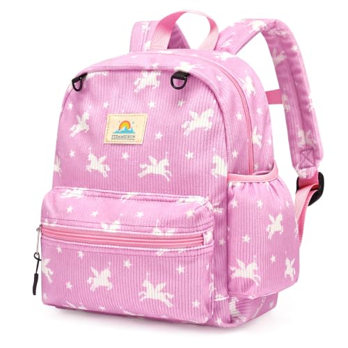 Image of STEAMEDBUN Corduroy Toddler Backpack for Girls 2-4: Kids backpack for Boys Girls - 12 inch Preschool Kindergarten Backpacks - Pink Unicorn
