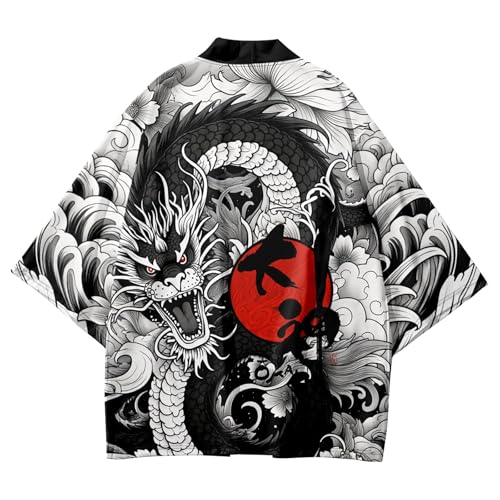 Image of Women's and Men Kimono Cardigan Japanese Long Sleeves Lightweight Open Front Coat Tops