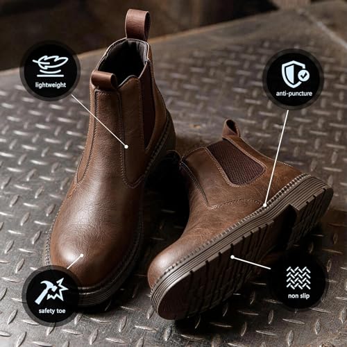 Image of Unisex-Adults Steel Toe Chelsea Boots, Men's Industrial Construction Shoes, Waterproof, Lightweight, Comfortable, Non-slip Safety Boots