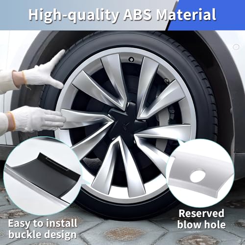 Image of Tesla Model Y Juniper 2026 Rim Protectors 4-Pack for 20 Inch Helix 2.0 Wheels, Gloss Silver Wheel Rim Guards, Snap-On Design, Dual-Clip Locking System, Hides Existing Curb Rash & Scratches