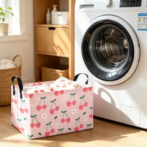Image of Rectangular Storage Basket Fabric | Organizer Bin for Books,Clothes,Gifts,Pets-Perfect for Home,Office,Nursery,Dorm,Shelf(Rec-cherry)