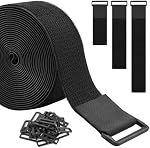 3.8cm x 5m (1.5 en x 16 ft) Poignées de crochet et de boucle de serrage - Coupe-à-longueur - Comprend 20 Boucles - Attaches de câble réglables pour la maison & Organisation du Bureau - noir