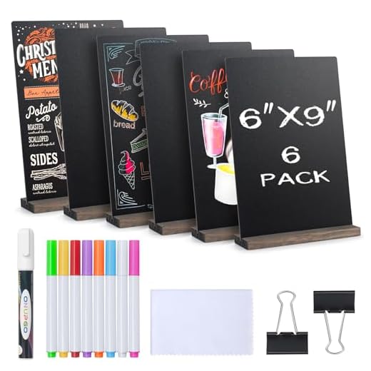 ONUPGO Mini Chalkboard Signs, Double Side 6 x 9 Inch Vintage Wooden Tabletop Chalkboard Sign with Base Stands - Set of 6, Decorative Mini Chalkboard Table Signs Small Message Chalk Board Sign