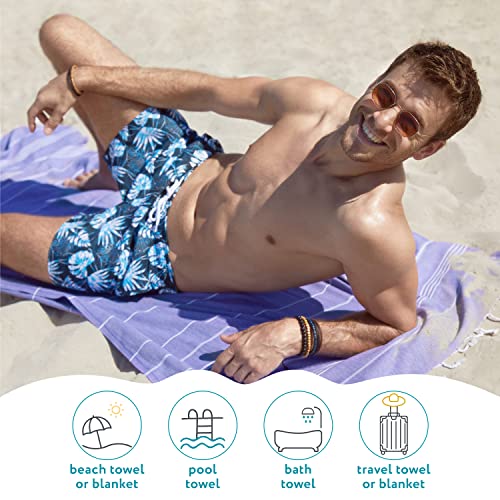 Wetcat Turkish Beach Towel Oversized 38X71 100% Cotton Sand Free Quick Dry Towel Extra Large Turkish Towel Light Travel Towel For Adults Beach Gifts Beach Accessories - Dark Purple #TOP4