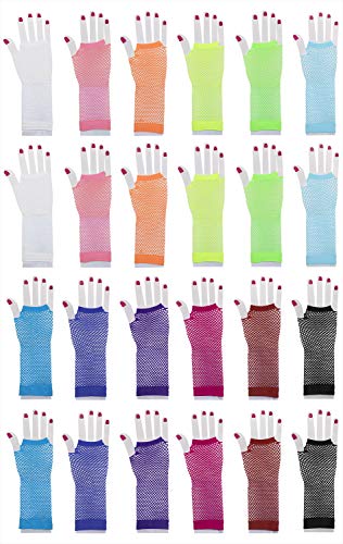 image for Penta Angel 12 Pairs Colored Nylon Long Fingerless Fishnet Gloves Elas