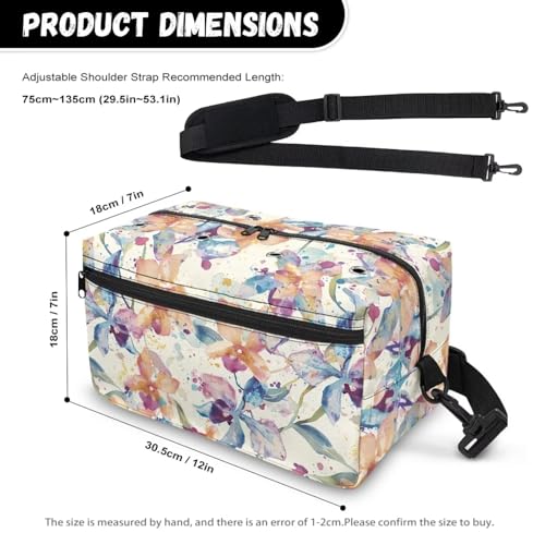 Image of Drnuikhe Watercolor Flower Yarn Bag Crochet Storage Bag with Shoulder Straps, Yarn Bag for Carrying Projects, Kitting Needles, Crochet Hooks and Other Accessories