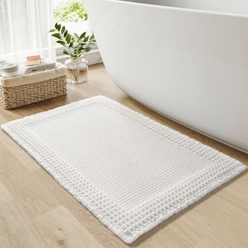 RESARE Waffle Bath Mat for Bathroom Non Slip Bathroom Rugs 17x24 White
