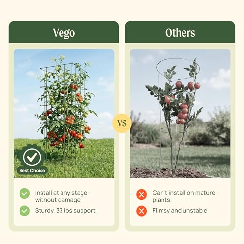 Image of Vego Garden 2 Pack Tomato Cage 14.5 inchx 58 inch Square for Garden & Pots, Rust-Resistant Tomato Stackable Heavy Gauge Plant Cage Trellis Support for Climbing Vegetables Plants