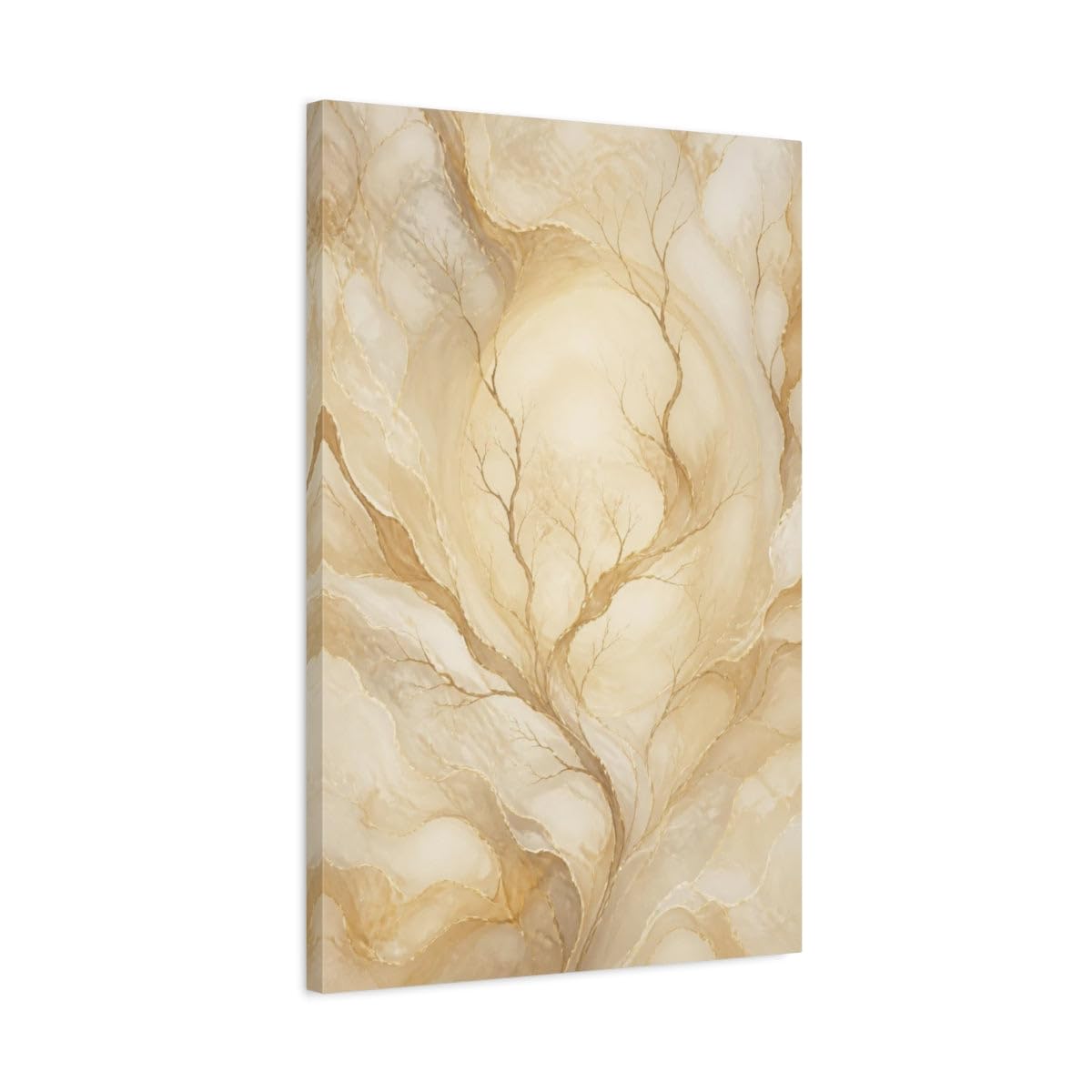 Pearlescent Golden Branch Glow Canvas Print – Living Room, Above Fireplace 20×30 inch (50×75 cm) - Vertical / 1.25 inch (3 cm)