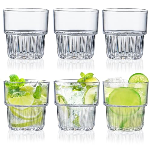 6PCS Vasos Transparentes Irrompibles Plastico, 200ml Vasos Acrílicos Premium Reutilizables, Vasos de Cóctel Apilables de 6.76 OZ para Picnic en Casa Aptos para Lavavajillas BBQ