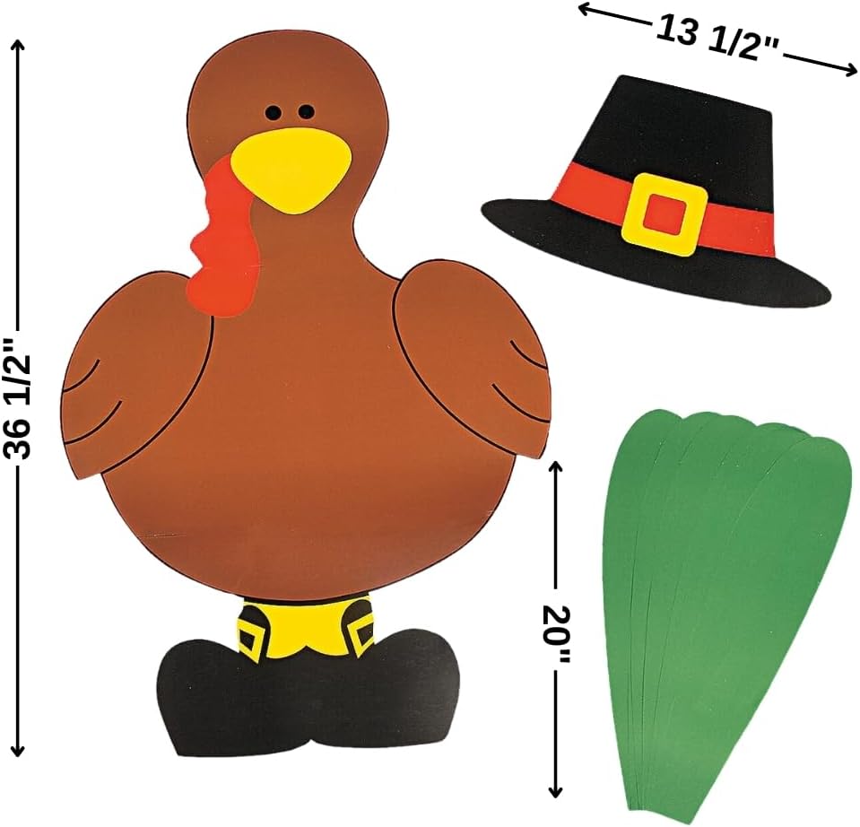 Fun Express DIY Turkey Bulletin Board Set - 26 Piece Thanksgiving Classroom Decorations for Fall - 3 Feet Tall Interactive Display with Customizable Feathers | Perfect for Preschool