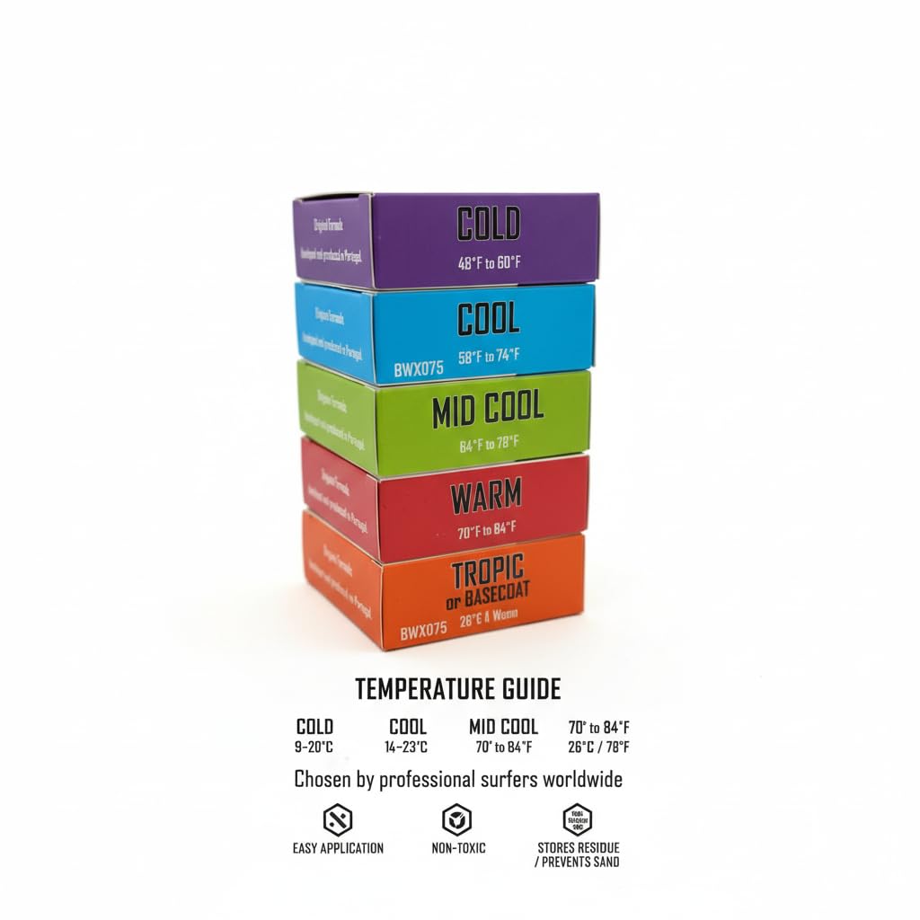Cera de Surf Profesional Mid Cool Verde 90g Agua Fría Templada 18-26°C Alta Adherencia No Tóxica