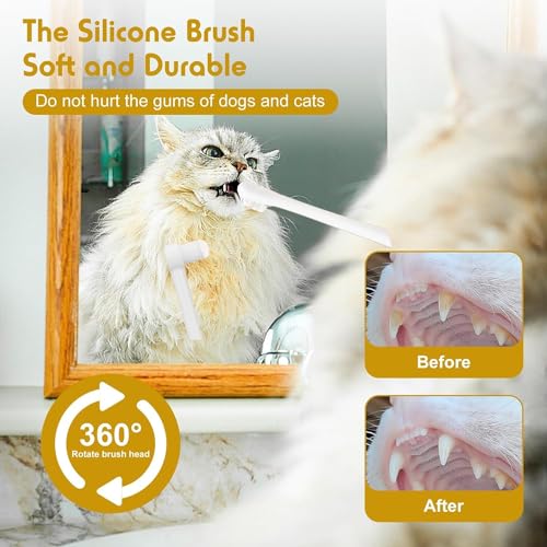 Image of 5Pcs Dog & Cat Toothbrush Kit - Manual, Reusable, White, Nylon Bristles - 360 Rotating, Finger, Soft, Tapered & Regular Brushes - Dental Care for All Pets