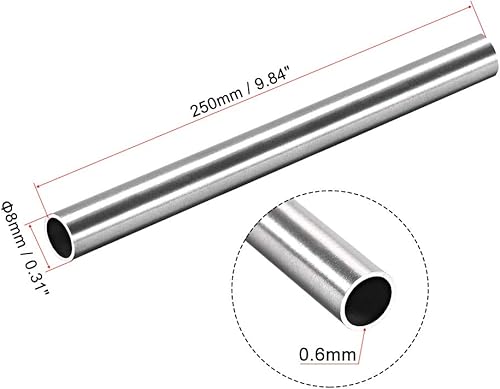 Vista 65 de uxcell Tubo redondo de acero inoxidable 304 0.315 in OD 0.039 in espesor de pared 9.843 in de longitud Tubo recto sin costura 2 piezas