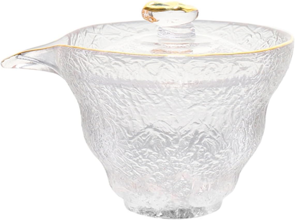 Mikikit Snowflake Handmade Glass Tea Distributor Cup with Gold Rim, Household Glass Teaware for Tearoom and Tea Ceremony, Hammered Matcha Covered Tea Cup