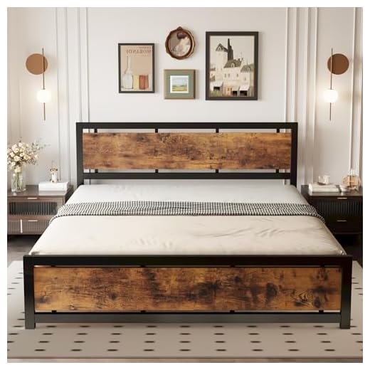LIKIMIO California King Bed Frames, Platform Bed King with Headboard and Strong Metal Support Frame, Easy Assembly, Noise-Free, No Box Spring Needed, Cal King/Vintage Brown